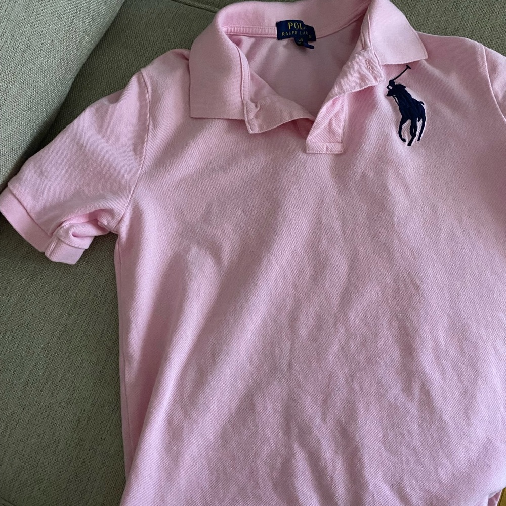 Pink short sleeve Polo Shirt. Size Large 14/16